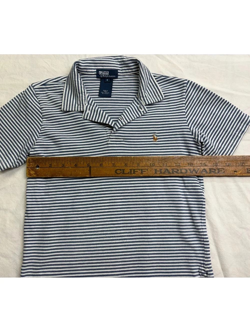 Polo Ralph Lauren Boys Size 6 Blue White Striped Cotton Polo Shirt Pony Logo